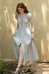 Shredded Pleated V-Neck Slim Shirt Dress