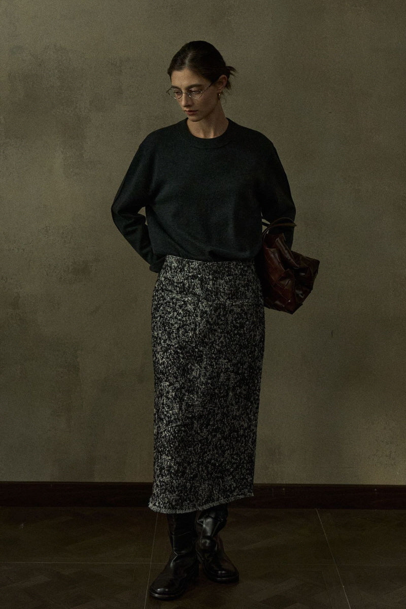 Jacquard Pattern Tweed Skirt