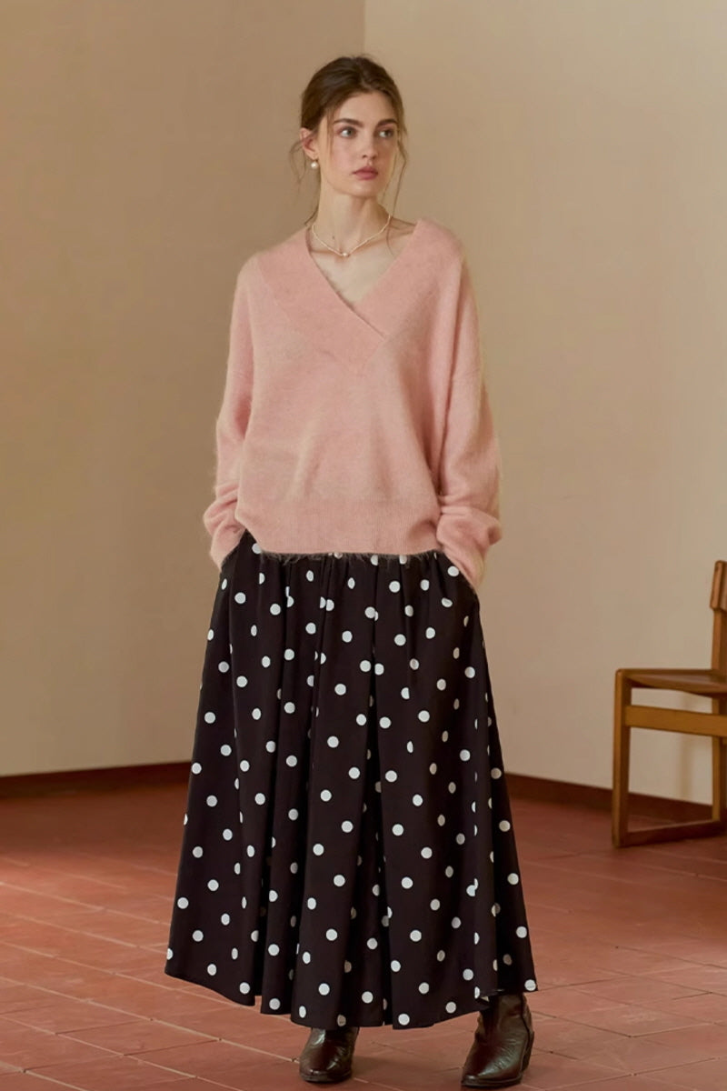 Polka Dot Flowy A-Line Long Skirt