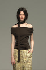 Slanted One-Shoulder Knit Top