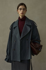 Loose Double-Breasted Short Trench Coat