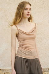 Draped Swing Collar Pleated Knit Top