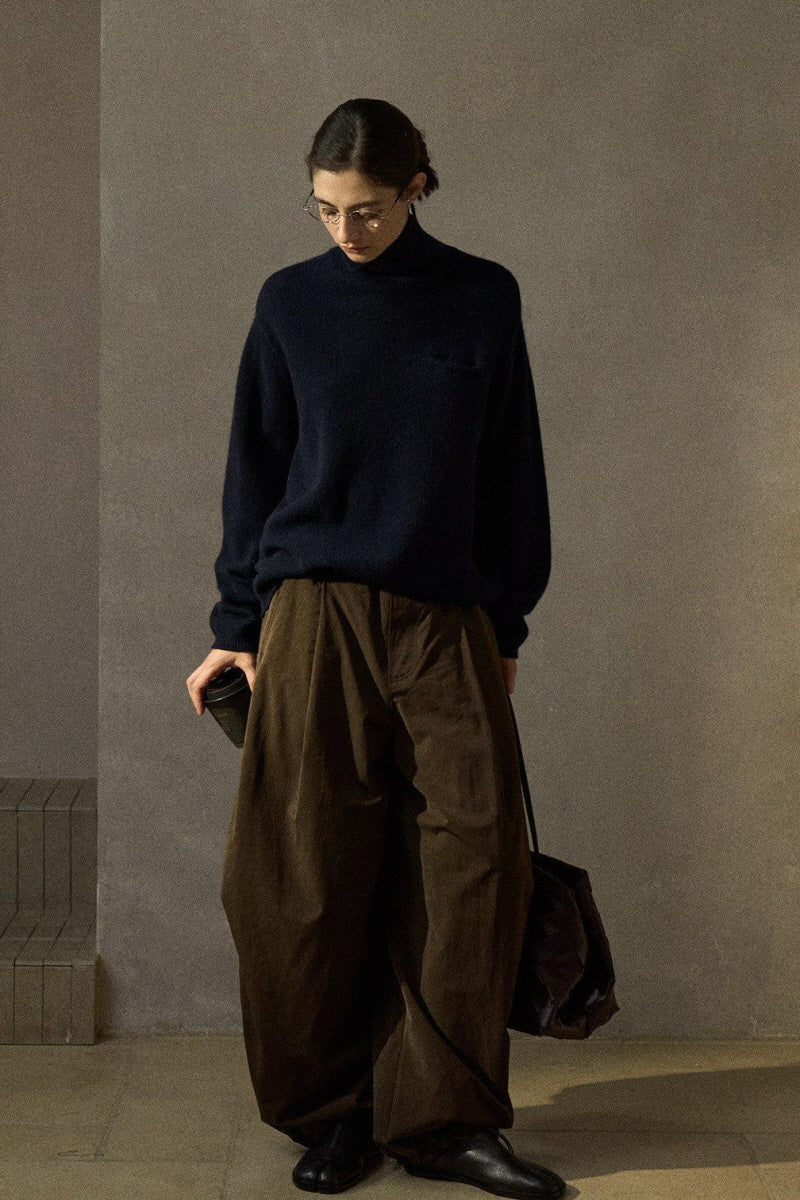 Small Pocket High Neck Loose Sweater