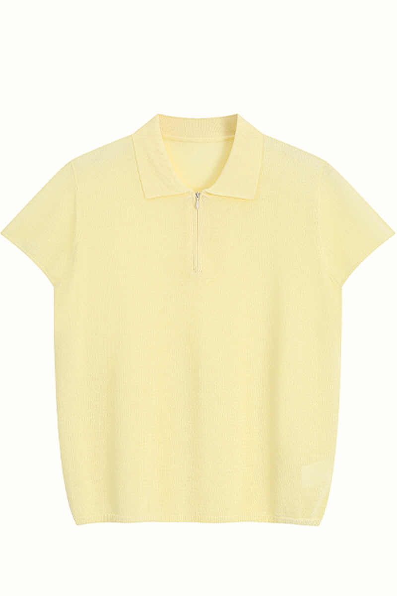 Polo Neck Loose Short Sleeve Top