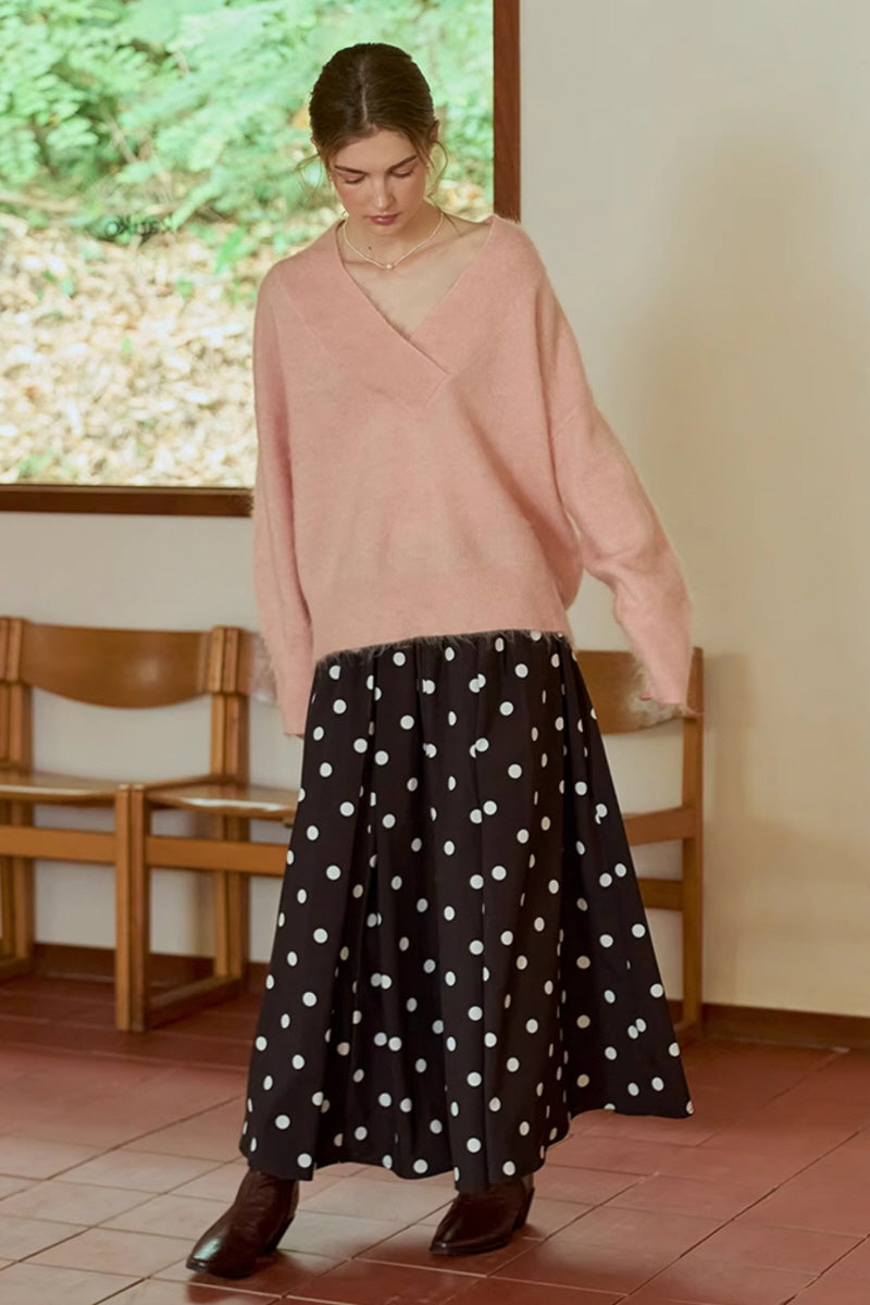 Polka Dot Flowy A-Line Long Skirt