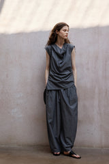Asymmetric Slanted Placket Sleeveless Top