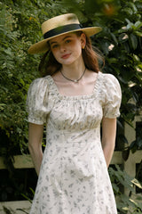 Square Neck Waist Cinch Floral Dress