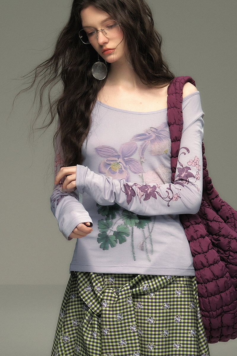 Slanted Neckline Long Sleeve T-Shirt