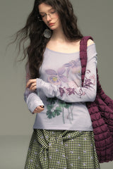 Slanted Neckline Long Sleeve T-Shirt
