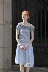 Korean Slim Off-Shoulder Ruffle Shirt