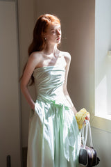 Green Irregular Tie Bow Bandeau Dress