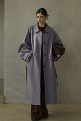 Waist-Textured Long Trench Coat