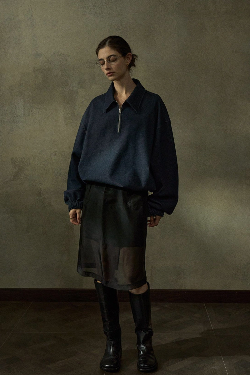 Lapel Loose Dropped Shoulder Sweatshirt