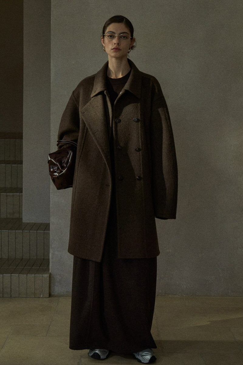 Double Placket Stand-Up Collar Woolen Jacket