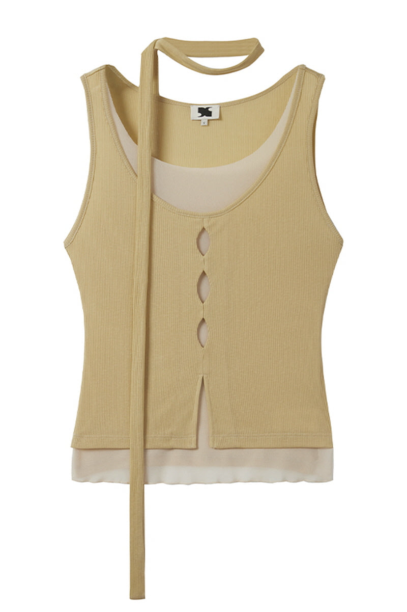 Cut-Out Cardigan Fake Two-Piece Vest