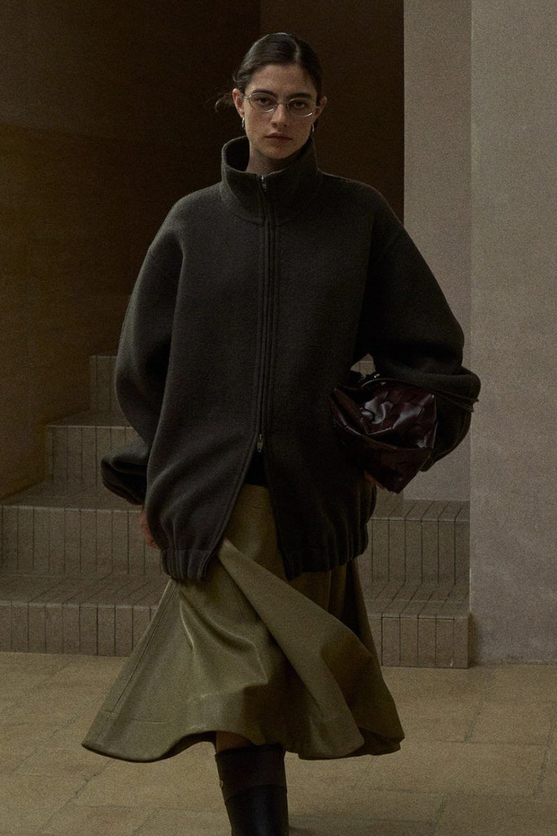 Stand-Up Collar Dropped-Shoulder Reversible Coat