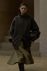 Stand-Up Collar Dropped-Shoulder Reversible Coat