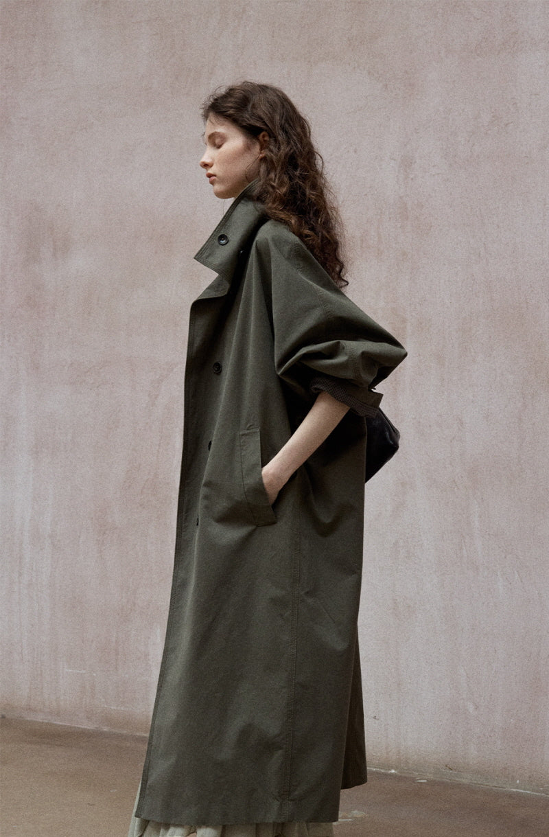 Bat Sleeve Stand-Up Collar Loose Long Trench Coat