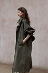 Bat Sleeve Stand-Up Collar Loose Long Trench Coat