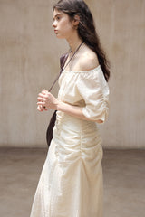 Crumpled Pleated One-Shoulder Maxi Dress