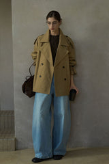 Loose Double-Breasted Short Trench Coat