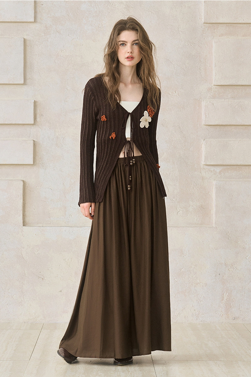 Pleated High-Waist Midi Skirt