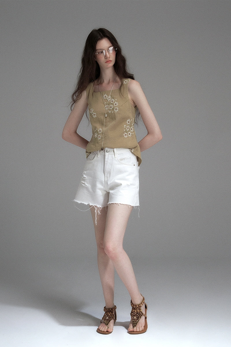 Back Cut-Out Embroidered Sleeveless Vest