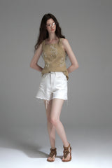 Back Cut-Out Embroidered Sleeveless Vest