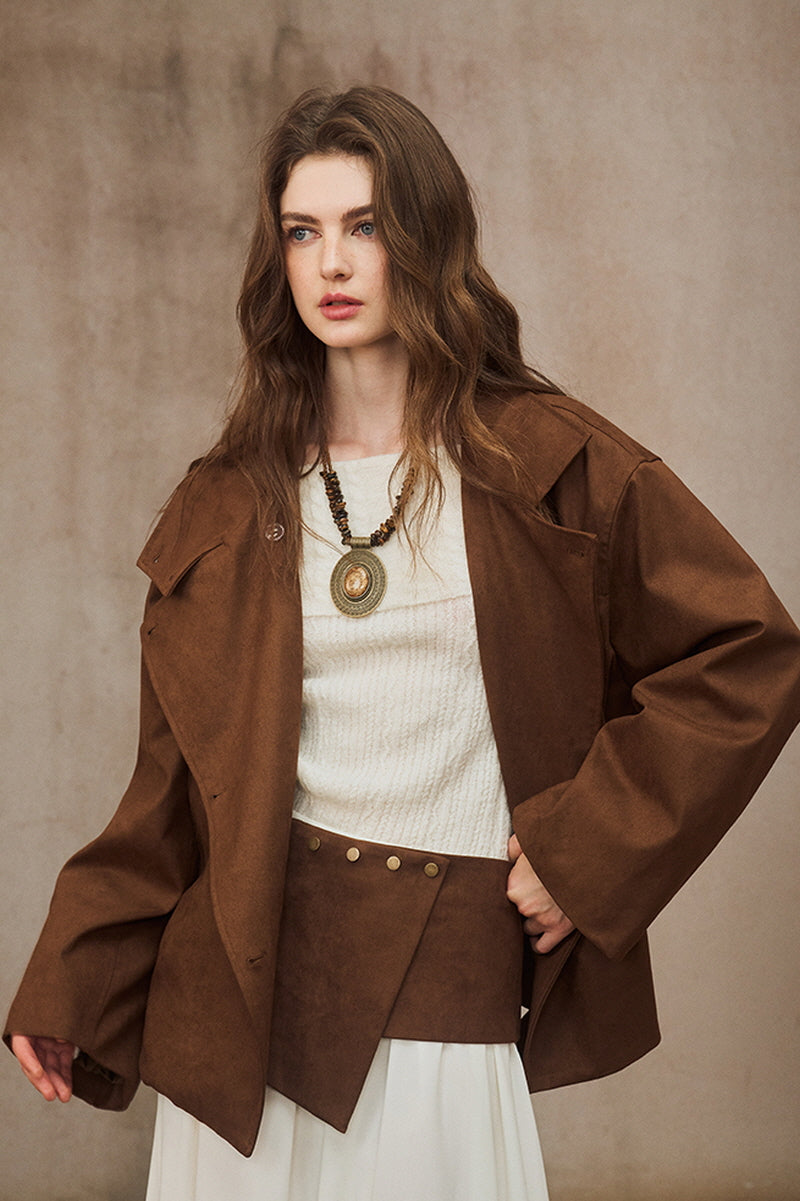 Stand-Up Collar Cropped Trench Coat