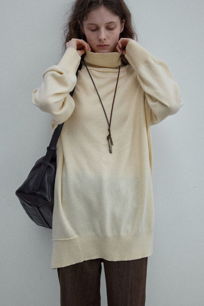 Lazy Turtleneck Asymmetrical Pullover Top