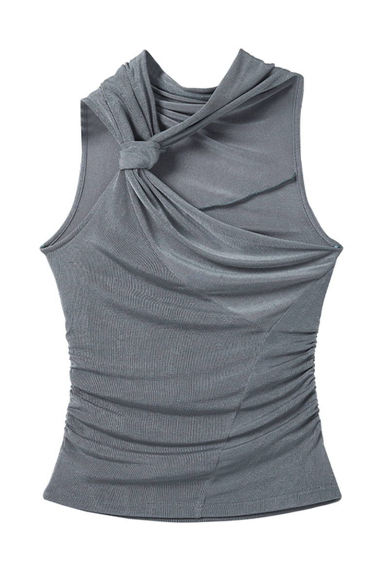Twisted Halterneck Slanted Shoulder Knit Top