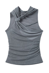 Twisted Halterneck Slanted Shoulder Knit Top