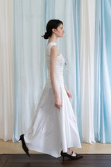 French Shirred Bandeau Halterneck Patchwork Dress