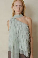 Asymmetrical Ruffle Slanted-Shoulder Top