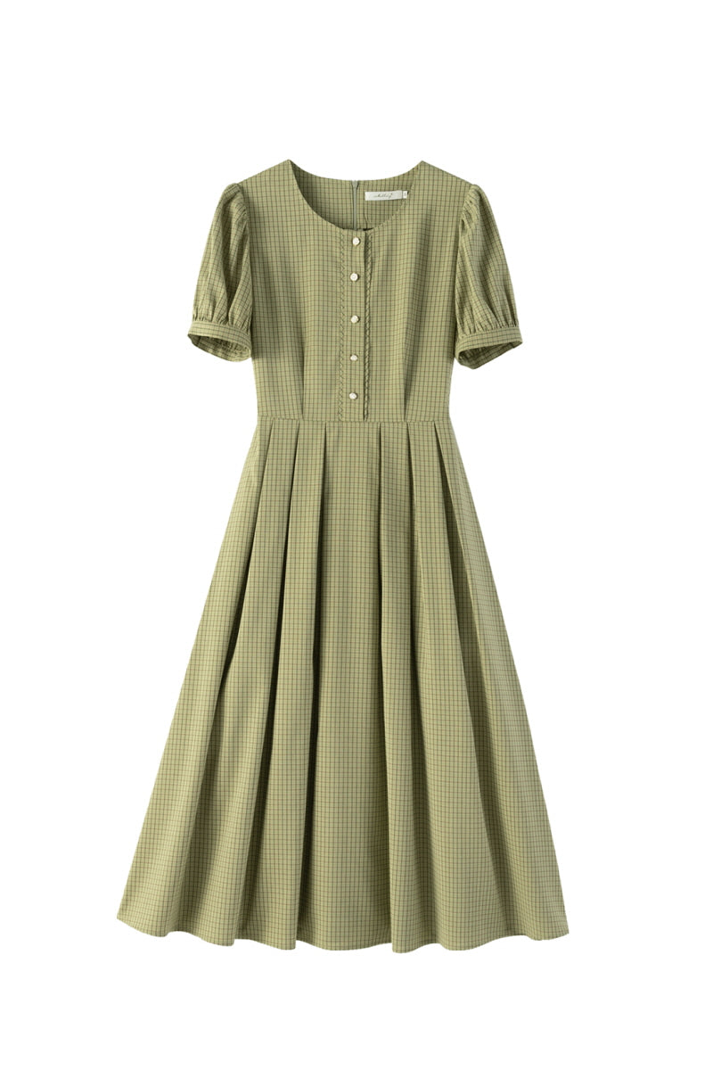 French Vintage Crew Neck Pleated Skirt Dress
