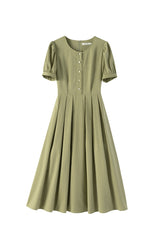 French Vintage Crew Neck Pleated Skirt Dress