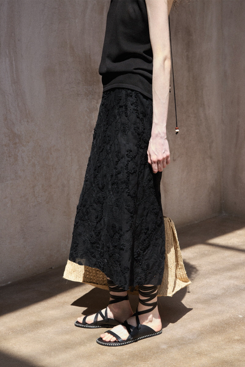 Embroidered Slit Midi Skirt