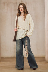 Cut-Out V-Neck Loose Sweater