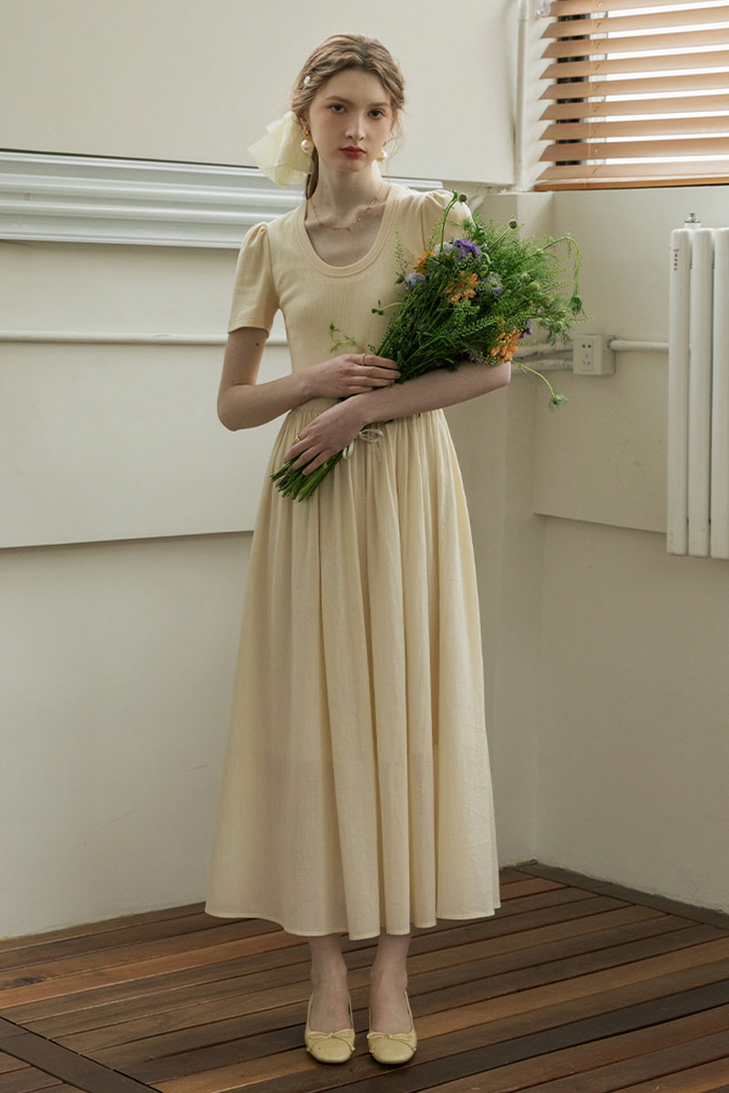 French Vintage U-Neck Slim Dress