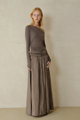Double Belt Asymmetrical Shoulder Long Sleeve Dress