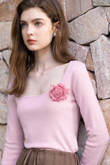 Square-Neck Slim Knit Top