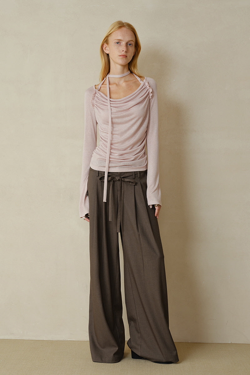 Waistless Double Pleat Wide-Leg Trousers