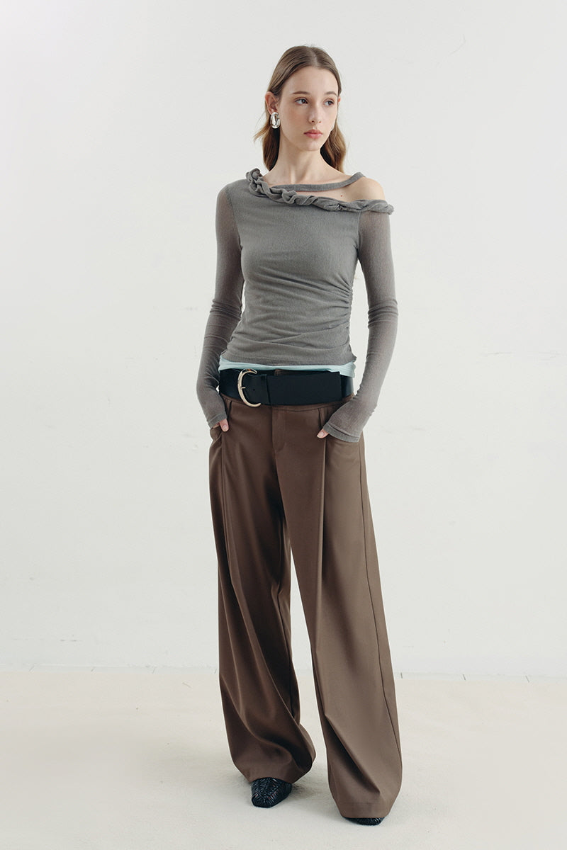 Twisted Neck Asymmetrical Contrast Knit Top