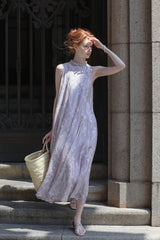 Streamer Stand Collar Sleeveless Dress