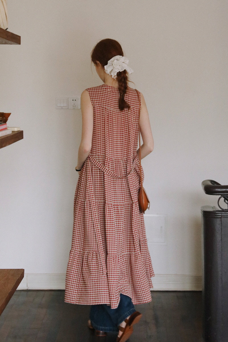 Vintage Lace-Up Check Dress