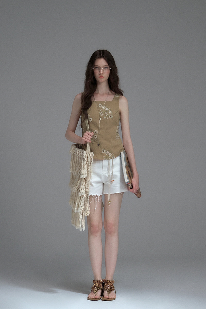 Back Cut-Out Embroidered Sleeveless Vest