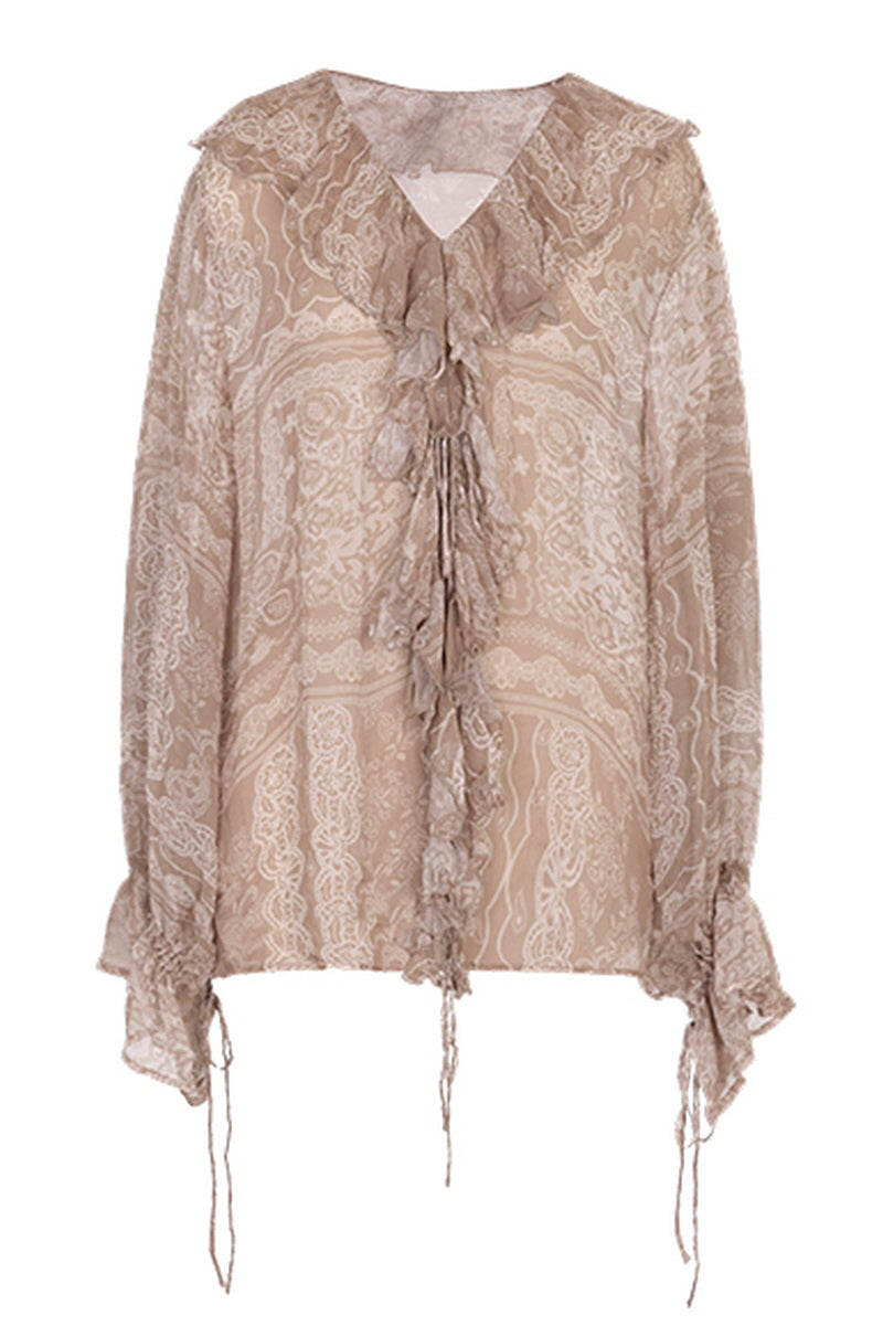 Ruffled Neck Strappy Shirt