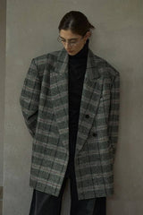 Retro Plaid Wide-Shoulder Suit Jacket