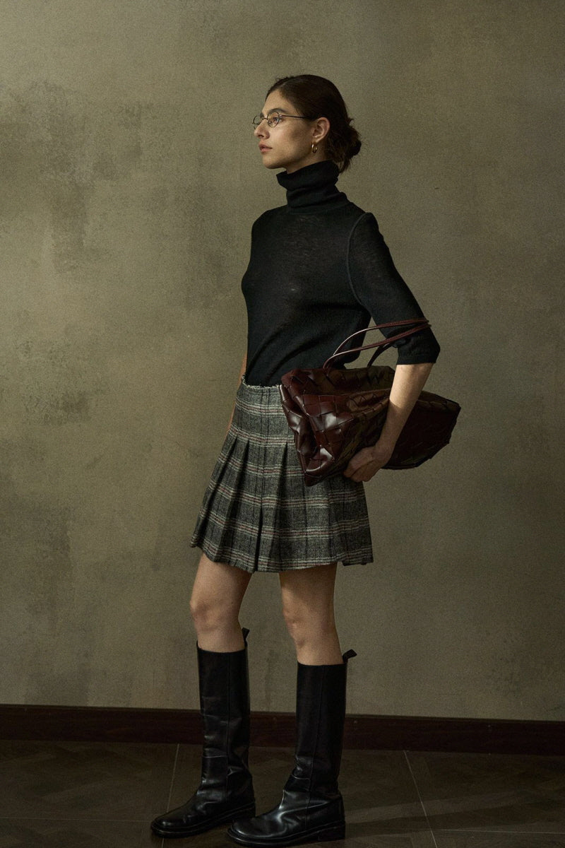 Pleated Retro Plaid Skirt