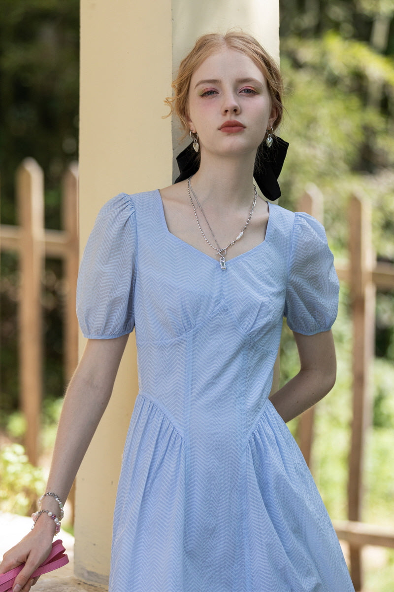 Square Neck Cinched Waist Slim Midi Dress